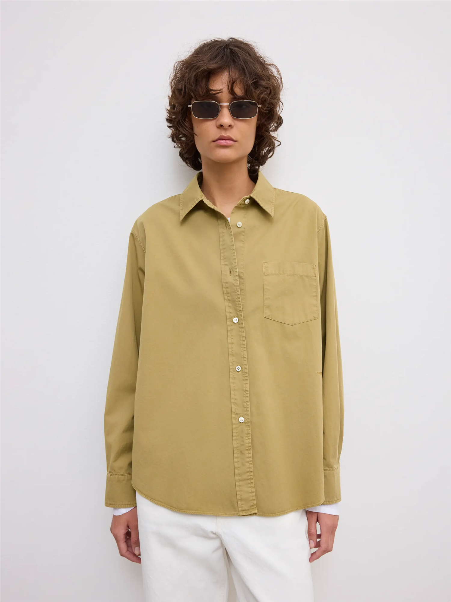 Classic Washed Shirt Light Olive Green Bluser